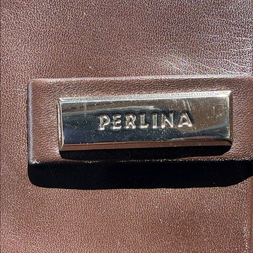 Perlina Leather Crossbody Bag with Front Logo Plaque - Dark Brown - Picture 3 of 9